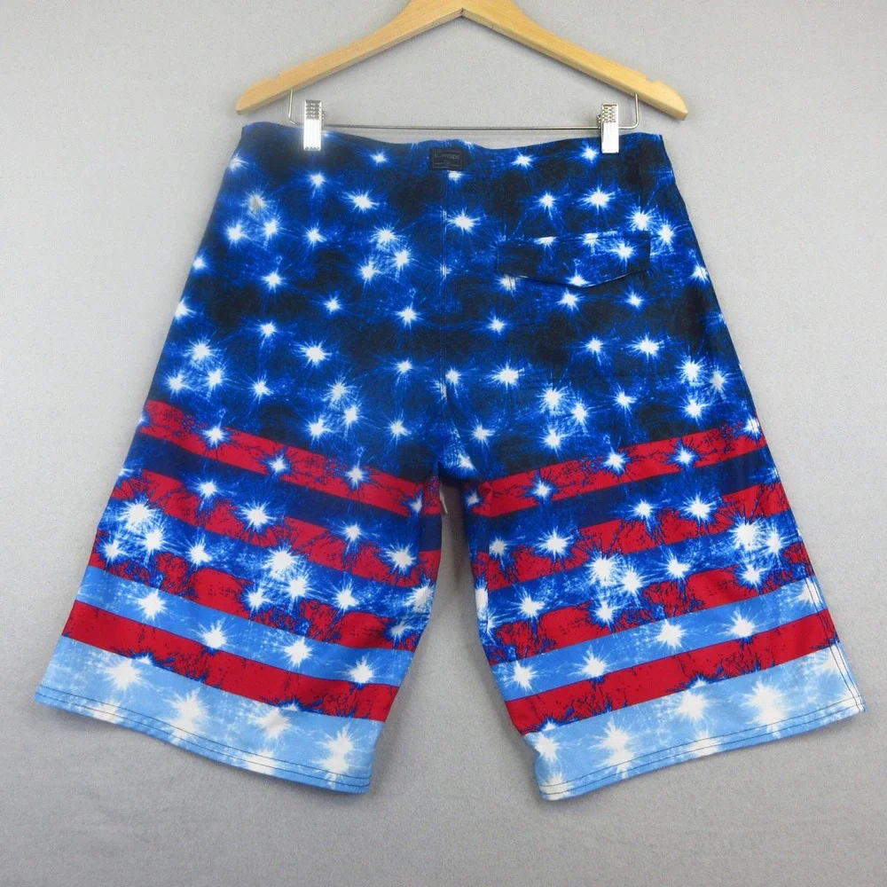 Burnside Board Shorts Mens 34 Red White Blue Stars Stripes 4th of July Swim Surf